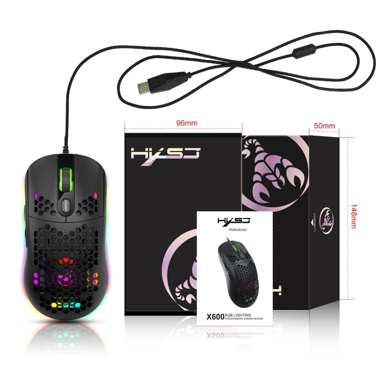 HXSJ X600 6 Keys RGB Luminous Macro Programming Wired Gaming Mouse, X600