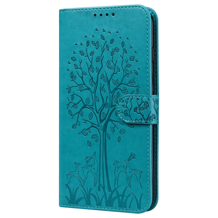 Tree & Deer Pattern Pressed Printing Horizontal Flip Leather Phone Case