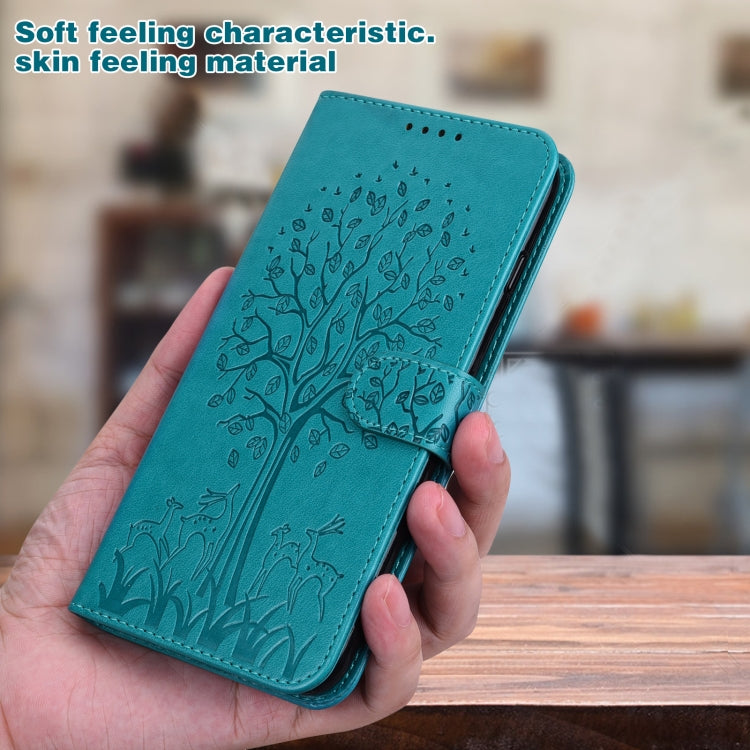 Tree & Deer Pattern Pressed Printing Horizontal Flip Leather Phone Case