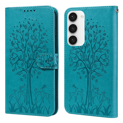 Tree & Deer Pattern Pressed Printing Horizontal Flip Leather Phone Case