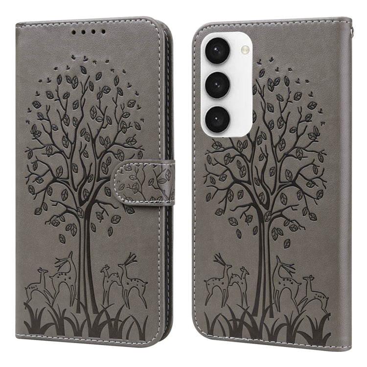 Tree & Deer Pattern Pressed Printing Horizontal Flip Leather Phone Case, For Samsung Galaxy S23 5G, For Samsung Galaxy S23+ 5G, For Samsung Galaxy S23 Ultra 5G, For Samsung Galaxy A14 5G
