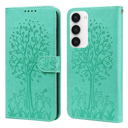 Tree & Deer Pattern Pressed Printing Horizontal Flip Leather Phone Case