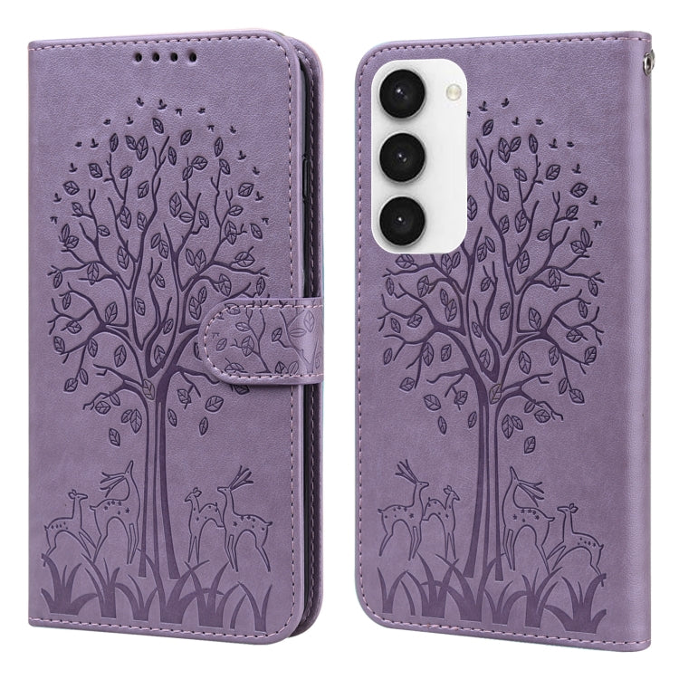 Tree & Deer Pattern Pressed Printing Horizontal Flip Leather Phone Case