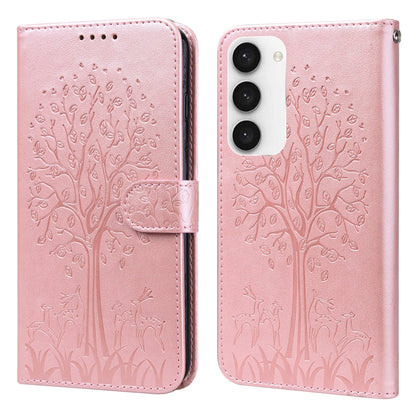 Tree & Deer Pattern Pressed Printing Horizontal Flip Leather Phone Case