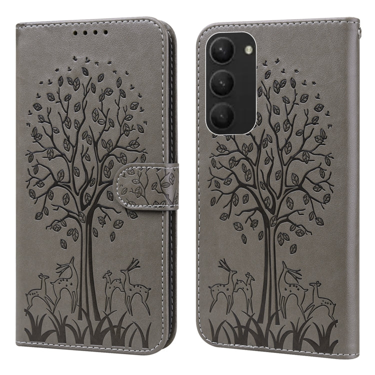 Tree & Deer Pattern Pressed Printing Horizontal Flip Leather Phone Case, For Samsung Galaxy S23 5G, For Samsung Galaxy S23+ 5G, For Samsung Galaxy S23 Ultra 5G, For Samsung Galaxy A14 5G