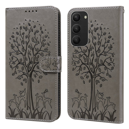 Tree & Deer Pattern Pressed Printing Horizontal Flip Leather Phone Case, For Samsung Galaxy S23 5G, For Samsung Galaxy S23+ 5G, For Samsung Galaxy S23 Ultra 5G, For Samsung Galaxy A14 5G