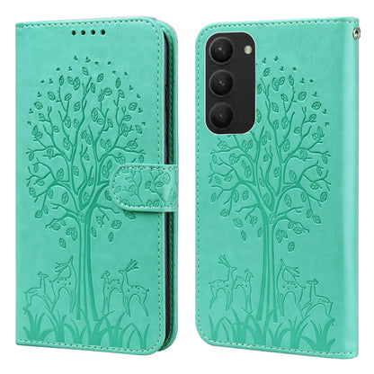 Tree & Deer Pattern Pressed Printing Horizontal Flip Leather Phone Case, For Samsung Galaxy S23 5G, For Samsung Galaxy S23+ 5G, For Samsung Galaxy S23 Ultra 5G, For Samsung Galaxy A14 5G