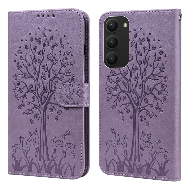 Tree & Deer Pattern Pressed Printing Horizontal Flip Leather Phone Case, For Samsung Galaxy S23 5G, For Samsung Galaxy S23+ 5G, For Samsung Galaxy S23 Ultra 5G, For Samsung Galaxy A14 5G