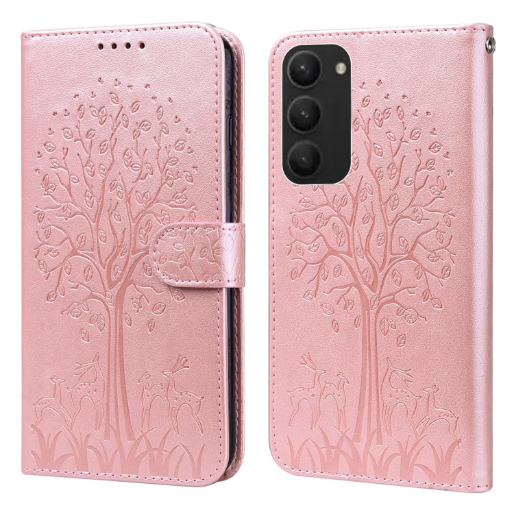 Tree & Deer Pattern Pressed Printing Horizontal Flip Leather Phone Case