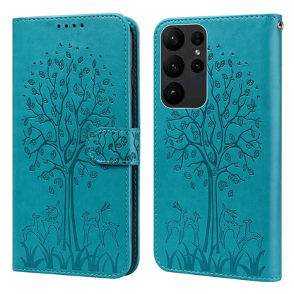 Tree & Deer Pattern Pressed Printing Horizontal Flip Leather Phone Case