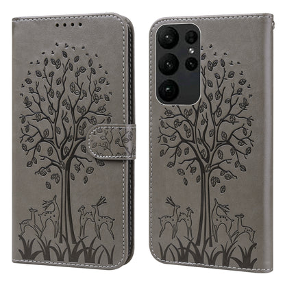 Tree & Deer Pattern Pressed Printing Horizontal Flip Leather Phone Case, For Samsung Galaxy S23 5G, For Samsung Galaxy S23+ 5G, For Samsung Galaxy S23 Ultra 5G, For Samsung Galaxy A14 5G