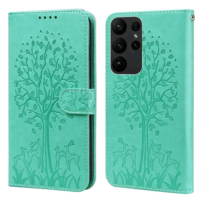 Tree & Deer Pattern Pressed Printing Horizontal Flip Leather Phone Case, For Samsung Galaxy S23 5G, For Samsung Galaxy S23+ 5G, For Samsung Galaxy S23 Ultra 5G, For Samsung Galaxy A14 5G