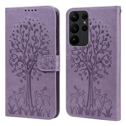 Tree & Deer Pattern Pressed Printing Horizontal Flip Leather Phone Case, For Samsung Galaxy S23 5G, For Samsung Galaxy S23+ 5G, For Samsung Galaxy S23 Ultra 5G, For Samsung Galaxy A14 5G