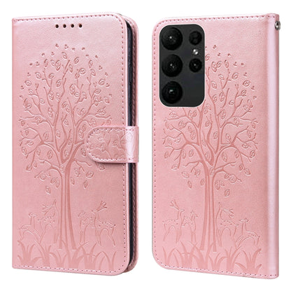 Tree & Deer Pattern Pressed Printing Horizontal Flip Leather Phone Case