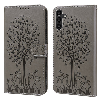Tree & Deer Pattern Pressed Printing Horizontal Flip Leather Phone Case, For Samsung Galaxy S23 5G, For Samsung Galaxy S23+ 5G, For Samsung Galaxy S23 Ultra 5G, For Samsung Galaxy A14 5G