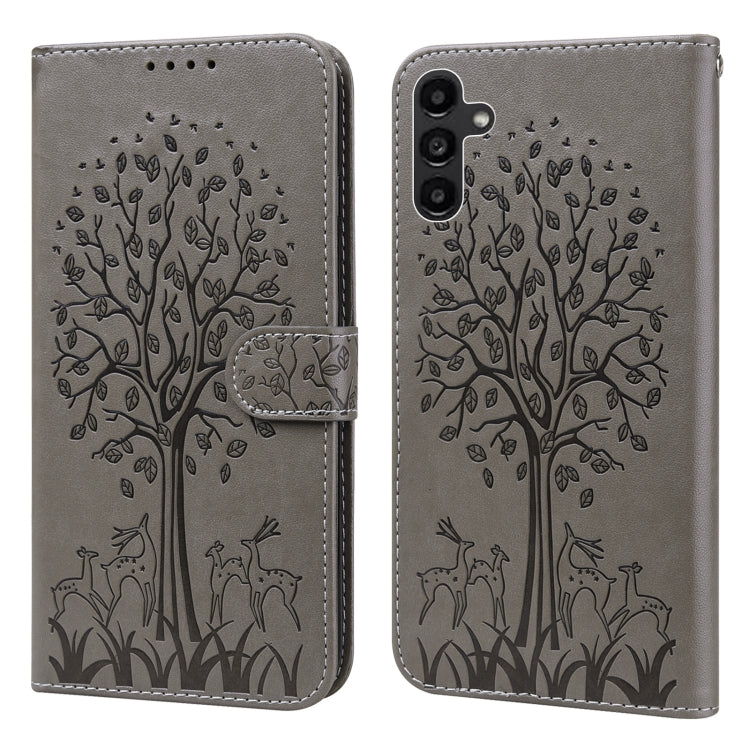 Tree & Deer Pattern Pressed Printing Horizontal Flip Leather Phone Case