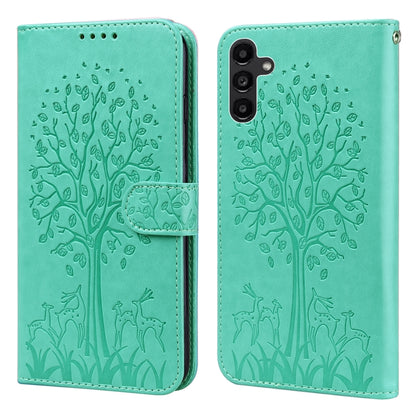 Tree & Deer Pattern Pressed Printing Horizontal Flip Leather Phone Case, For Samsung Galaxy S23 5G, For Samsung Galaxy S23+ 5G, For Samsung Galaxy S23 Ultra 5G, For Samsung Galaxy A14 5G