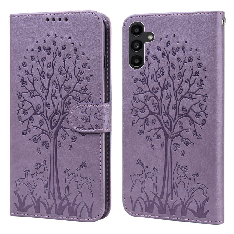 Tree & Deer Pattern Pressed Printing Horizontal Flip Leather Phone Case, For Samsung Galaxy S23 5G, For Samsung Galaxy S23+ 5G, For Samsung Galaxy S23 Ultra 5G, For Samsung Galaxy A14 5G