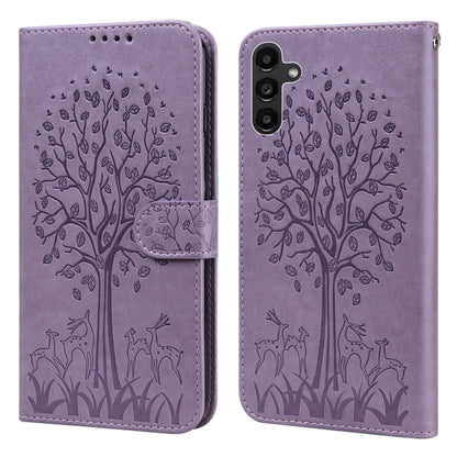 Tree & Deer Pattern Pressed Printing Horizontal Flip Leather Phone Case