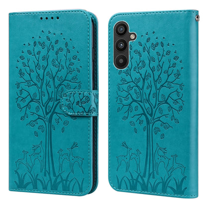 Tree & Deer Pattern Pressed Printing Horizontal Flip Leather Phone Case