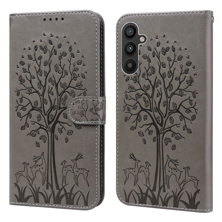 Tree & Deer Pattern Pressed Printing Horizontal Flip Leather Phone Case, For Samsung Galaxy A34 5G, For Samsung Galaxy A54 5G