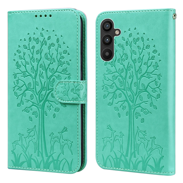 Tree & Deer Pattern Pressed Printing Horizontal Flip Leather Phone Case