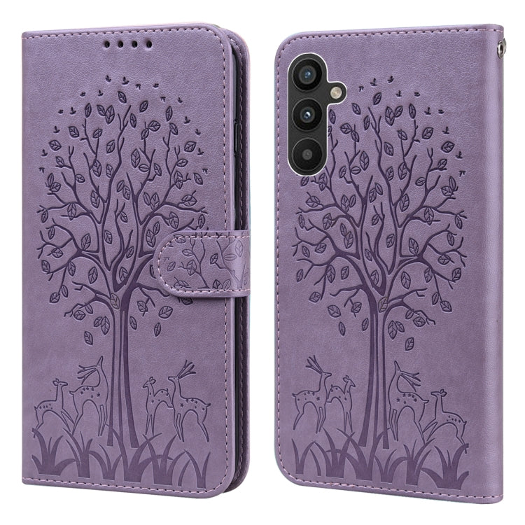 Tree & Deer Pattern Pressed Printing Horizontal Flip Leather Phone Case, For Samsung Galaxy A34 5G, For Samsung Galaxy A54 5G