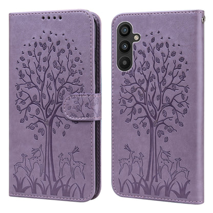 Tree & Deer Pattern Pressed Printing Horizontal Flip Leather Phone Case, For Samsung Galaxy A34 5G, For Samsung Galaxy A54 5G