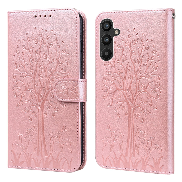 Tree & Deer Pattern Pressed Printing Horizontal Flip Leather Phone Case