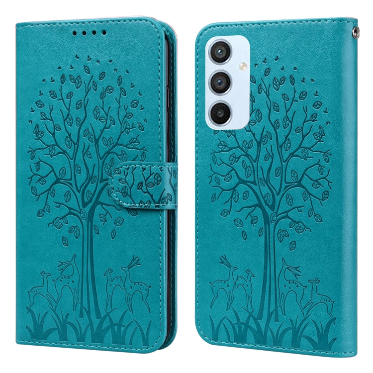 Tree & Deer Pattern Pressed Printing Horizontal Flip Leather Phone Case