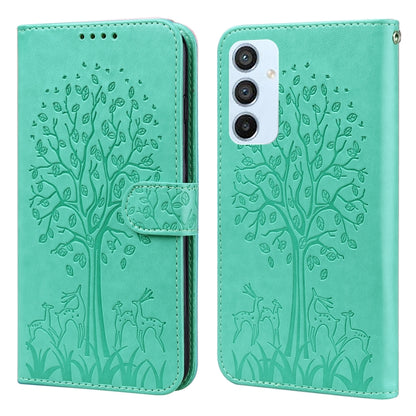 Tree & Deer Pattern Pressed Printing Horizontal Flip Leather Phone Case