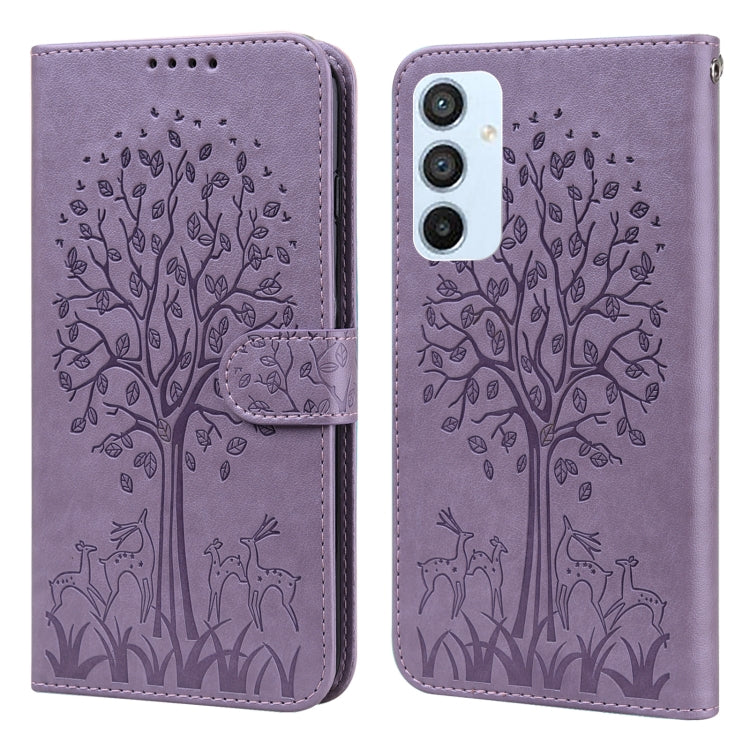 Tree & Deer Pattern Pressed Printing Horizontal Flip Leather Phone Case