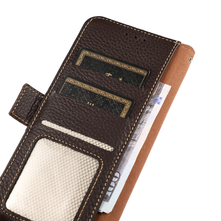 KHAZNEH Side-Magnetic Litchi Genuine Leather RFID Phone Case, For Google Pixel 7A, For Xiaomi Redmi Note 12 4G Global