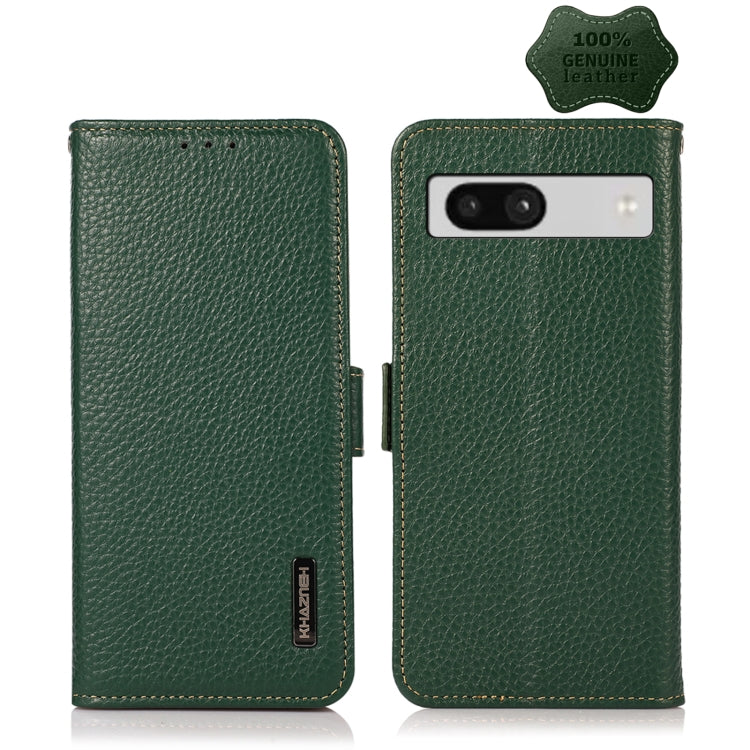 KHAZNEH Side-Magnetic Litchi Genuine Leather RFID Phone Case, For Google Pixel 7A, For Xiaomi Redmi Note 12 4G Global