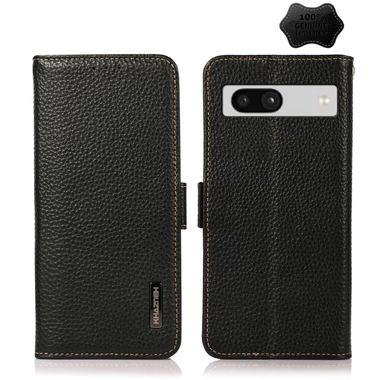 KHAZNEH Side-Magnetic Litchi Genuine Leather RFID Phone Case, For Google Pixel 7A, For Xiaomi Redmi Note 12 4G Global