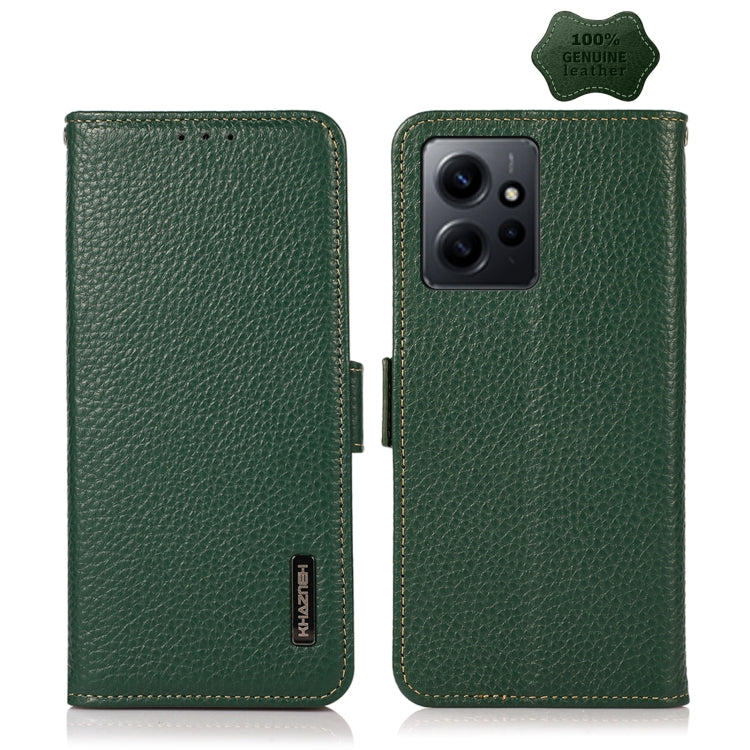 KHAZNEH Side-Magnetic Litchi Genuine Leather RFID Phone Case, For Google Pixel 7A, For Xiaomi Redmi Note 12 4G Global