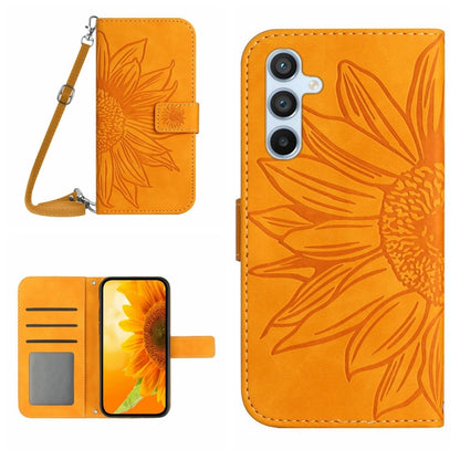 Skin Feel Sun Flower Pattern Flip Leather Phone Case with Lanyard