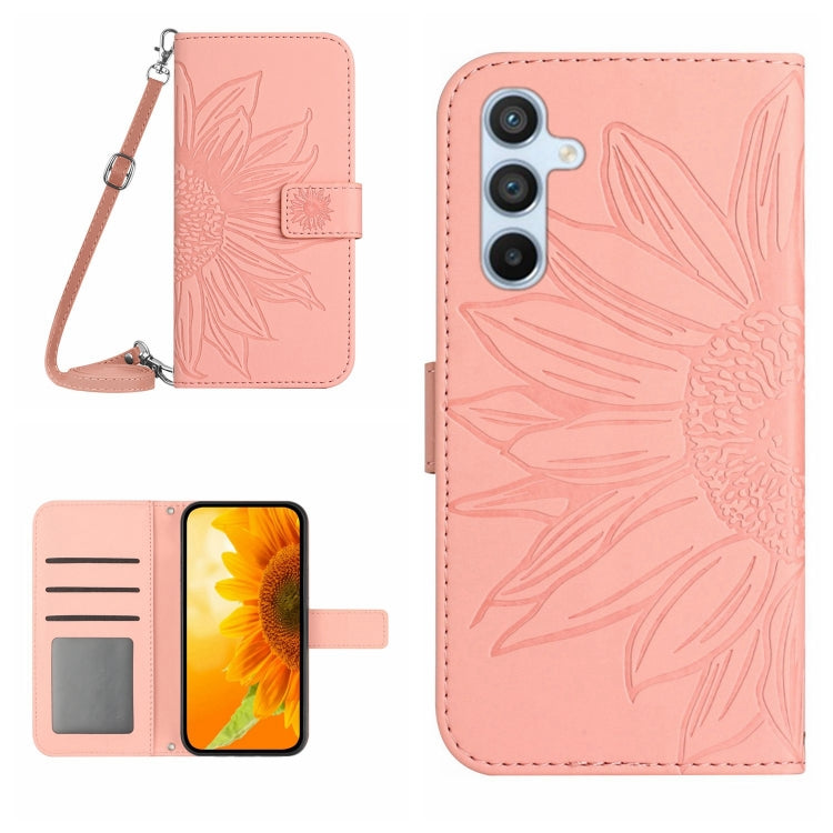 Skin Feel Sun Flower Pattern Flip Leather Phone Case with Lanyard