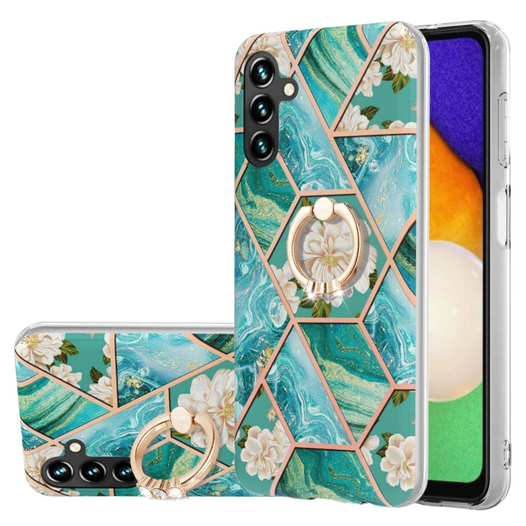 Splicing Marble Flower IMD TPU Phone Case with Ring Holder