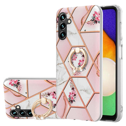 Splicing Marble Flower IMD TPU Phone Case with Ring Holder