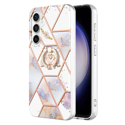 Splicing Marble Flower IMD TPU Phone Case with Ring Holder