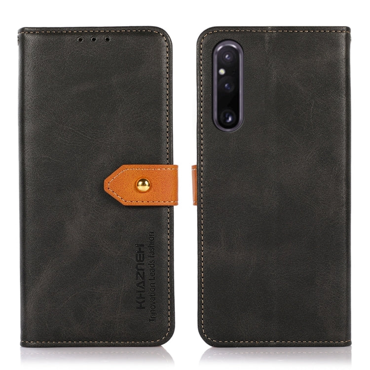 KHAZNEH Dual-color Cowhide Texture Flip Leather Phone Case