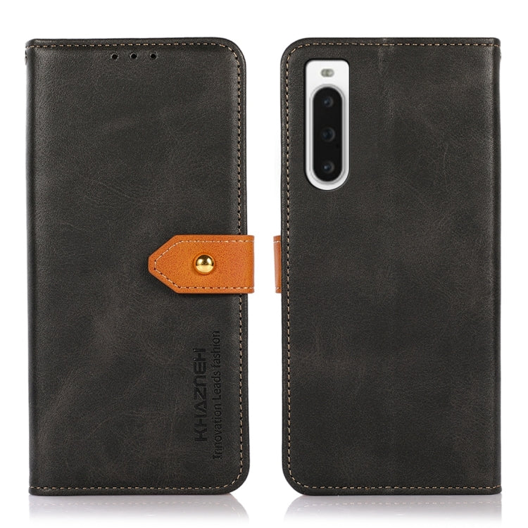 KHAZNEH Dual-color Cowhide Texture Flip Leather Phone Case
