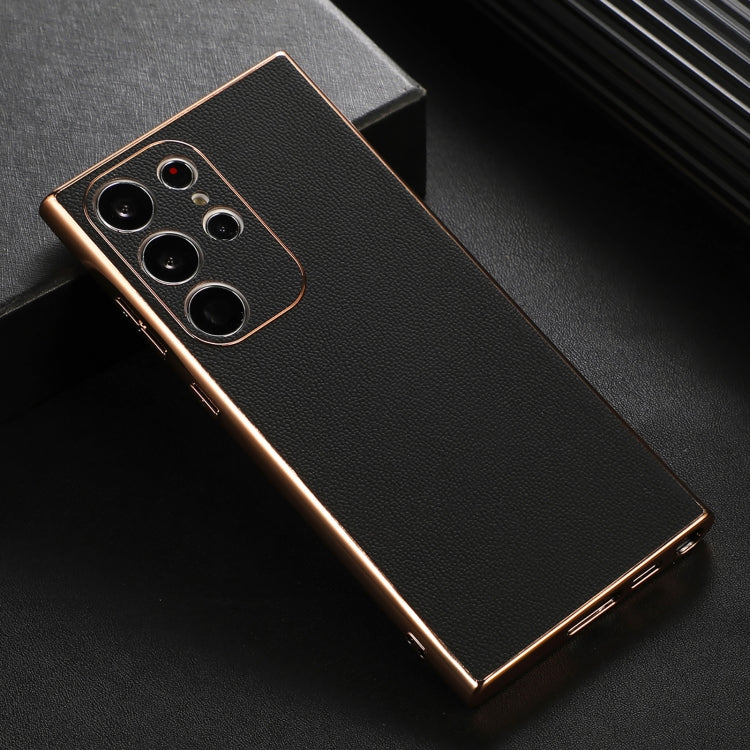 Genuine Leather Luolai Series Nano Plating Phone Case, For Samsung Galaxy S23 Ultra 5G
