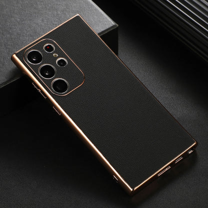 Genuine Leather Luolai Series Nano Plating Phone Case, For Samsung Galaxy S23 Ultra 5G