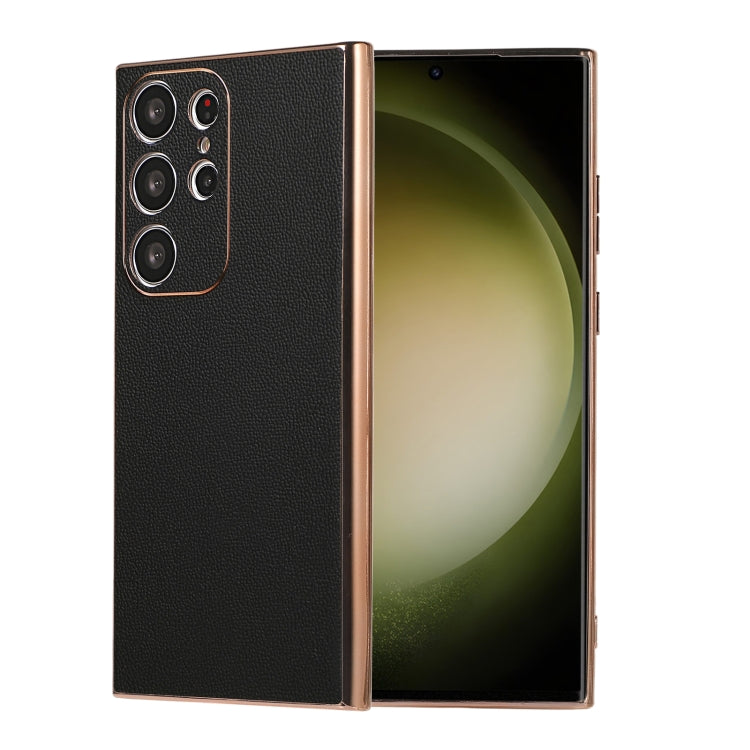 Genuine Leather Luolai Series Nano Plating Phone Case, For Samsung Galaxy S23 Ultra 5G