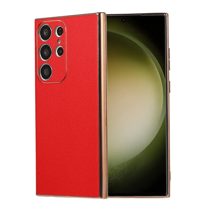 Genuine Leather Luolai Series Nano Plating Phone Case, For Samsung Galaxy S23 Ultra 5G