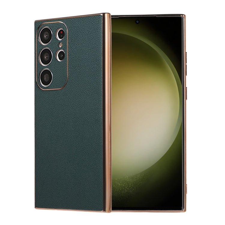 Genuine Leather Luolai Series Nano Plating Phone Case, For Samsung Galaxy S23 Ultra 5G