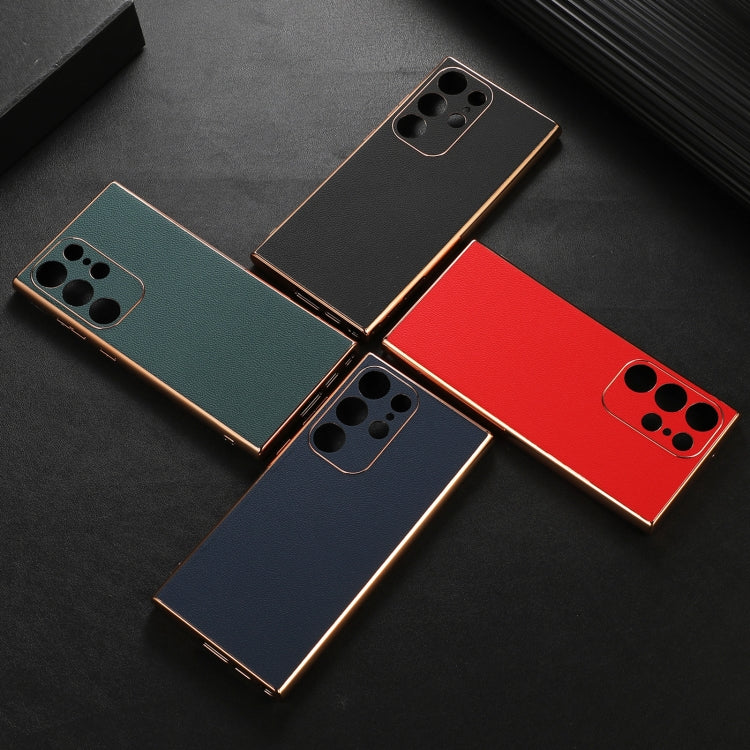 Genuine Leather Luolai Series Nano Plating Phone Case, For Samsung Galaxy S23 Ultra 5G