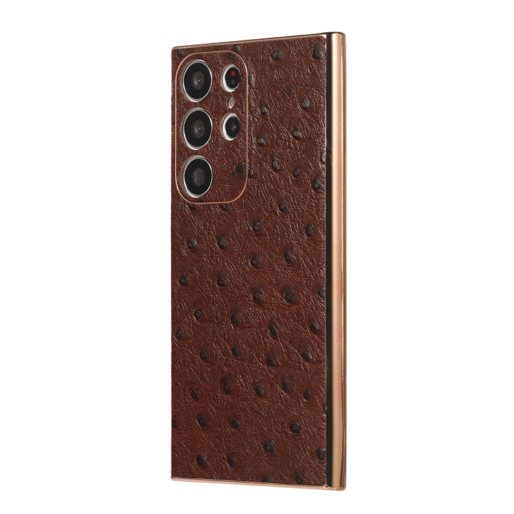 Genuine Leather Ostrich Texture Nano Electroplating Phone Case, For Samsung Galaxy S23 Ultra 5G